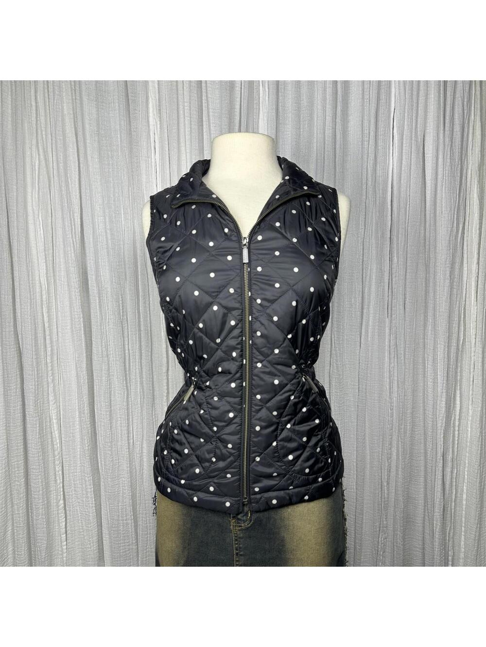 Y2K Preppy Minimalist Academia Black Polka Dot Quilted Vest (XS)
